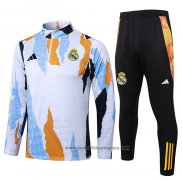 Chandal de Sudadera del Real Madrid Nino 2024-2025 Blanco y Amarillo